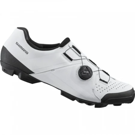 White Shimano XC-3 MTB shoe with BOA dial closure.