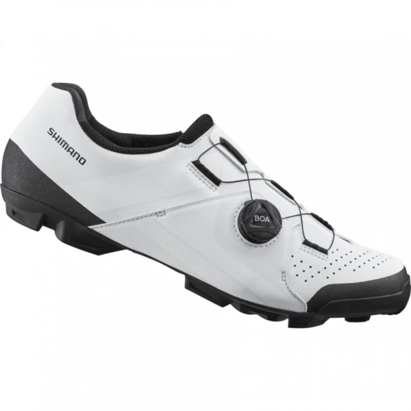 White Shimano XC-3 MTB shoe with BOA dial closure.