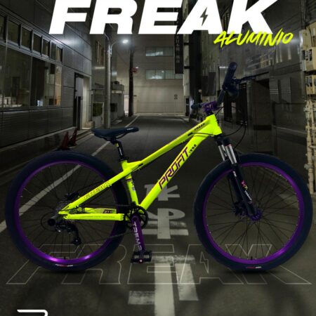 PROFIT FREAK stunt bike with purple rims. "FREAK ALUMINIO" text.