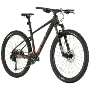 Black and red Scott Aspect 15 2026 mountain bike, showcasing its frame and components.