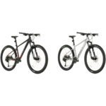 Two Scott Aspect 15 2026 mountain bikes, one black/red, one silver/white, angled for a clear view.