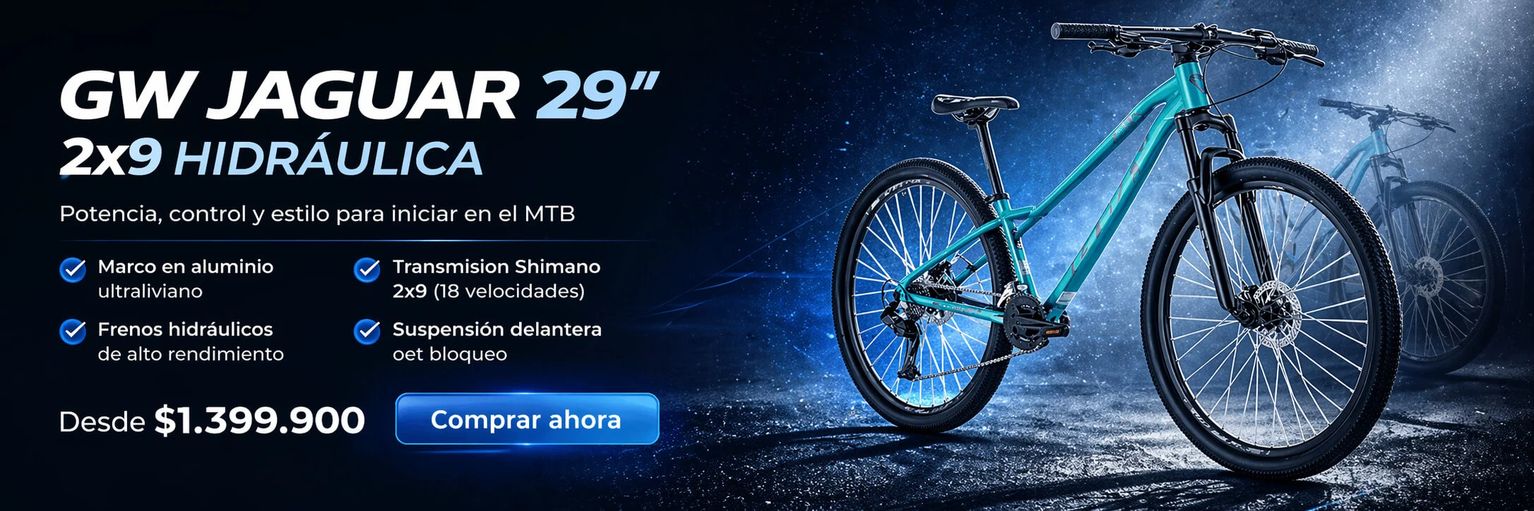 Promo BICICLETA RIN 29 GW JAGUAR 2X9 HIDRAULICO DAMA